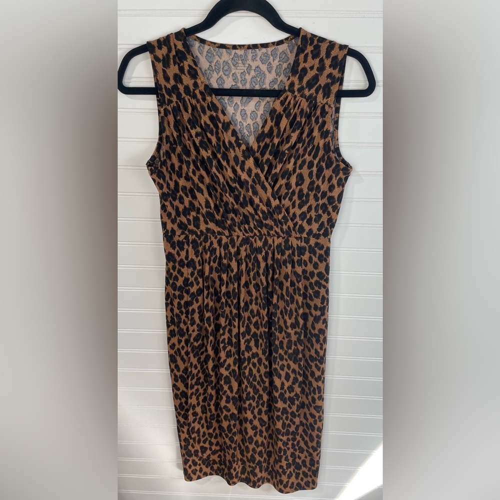 Charter Club Brown Sleeveless Cheetah Print V-neck Dress Petite Small Women’s - Picture 1 of 8